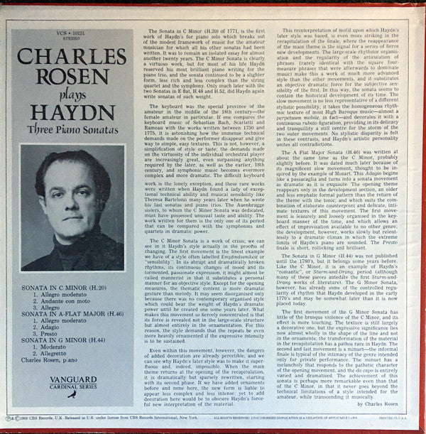 Haydn*, Charles Rosen : Charles Rosen Plays Haydn - Three Piano Sonatas (LP, Album)