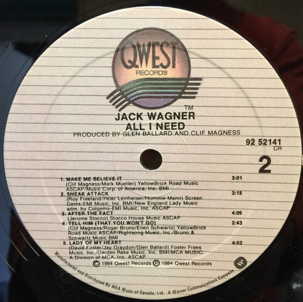 Jack Wagner : All I Need (LP, Album)